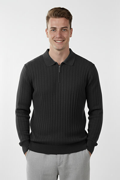 DeepSEA Men's Smoked Slim Fit Polo Neck Knitwear Sweater - Soft Texture, Flexible and Stylish Look 2605305
