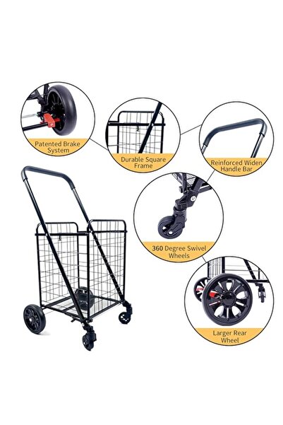 Twinkle Mart Lightweight Folding Shopping Cart - Black