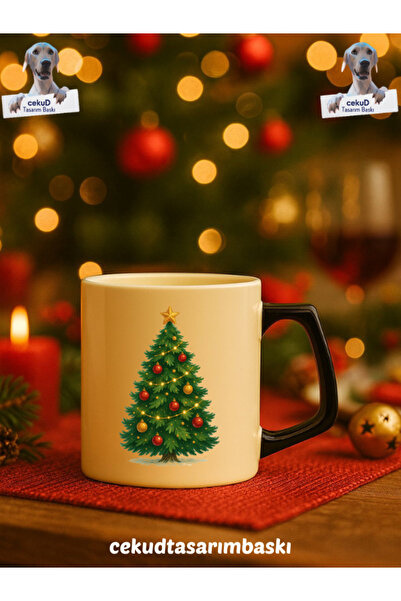 cekud tasarım baskı Çam Ağacı Yılbaşı Temalı Kupa Bardak - Model 2
