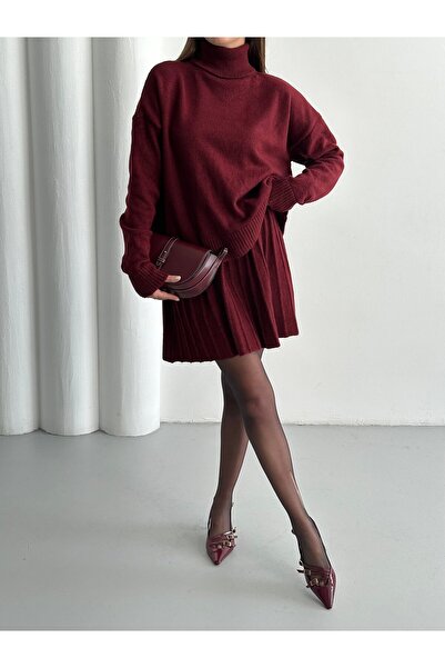 POİNE Women's Stylish High-Neck Sweater-Skirt Basic Top and Bottom Set