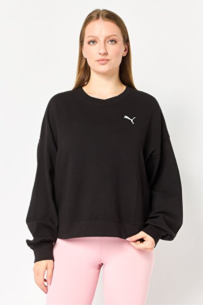 Puma سويت شيرت رياضي نسائي بأكمام طويلة للتدريب، أسود