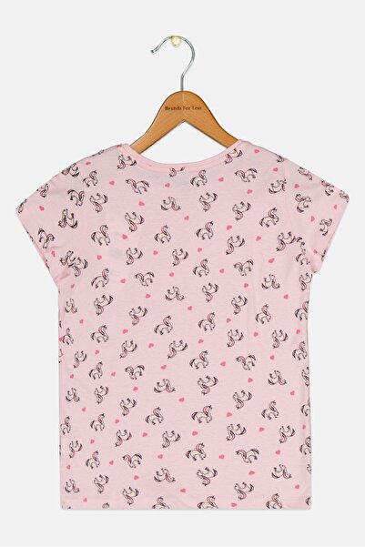 Sinsay Kids Girl Crew Neck Short Sleeves Unicorn Print Top, Pink