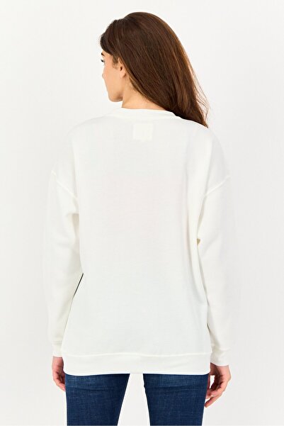 No Comment Women Crew Neck Long Sleeve Embroidered Sweatshirt, Off White