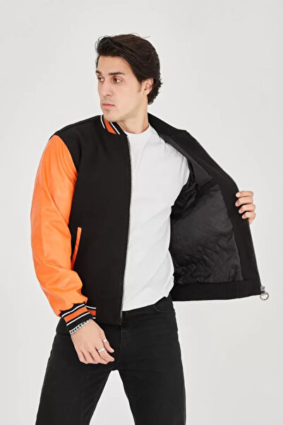 GENCULUS Men's Inner Fiber and Lined Sleeves Uni Leather Jacket Orange