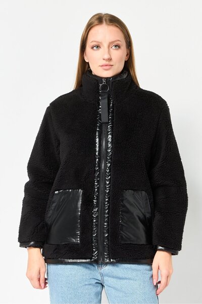 Marc New York Women Solid Sherpa Jacket, Black