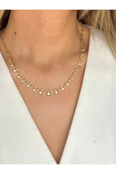 YOUES JEWELRY Çelik 14k Gold Renk Sallantılı Kadın Kolye