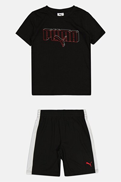 Puma Kids Boy 2Pcs Brand Logo T-Shirt And Bottom Shorts Set, Black