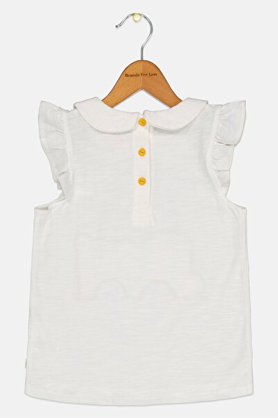 Hamleys Toddlers Girl Peter Pan Neck Ruffle Neck Graphic Print Top, White