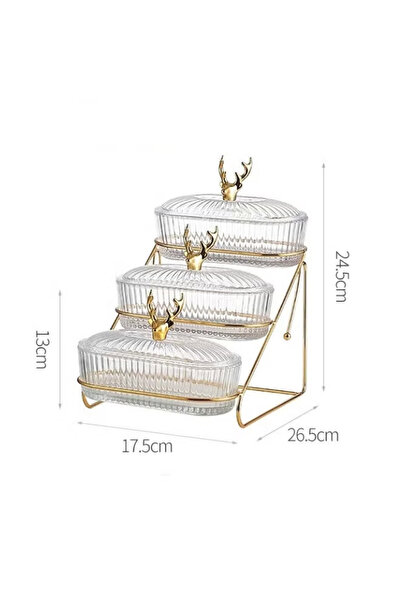 Generic Fruit and Snack Tray Box, Three-Tier with Lid, Suitable for Storing Fruits and Snacks, Glass Version