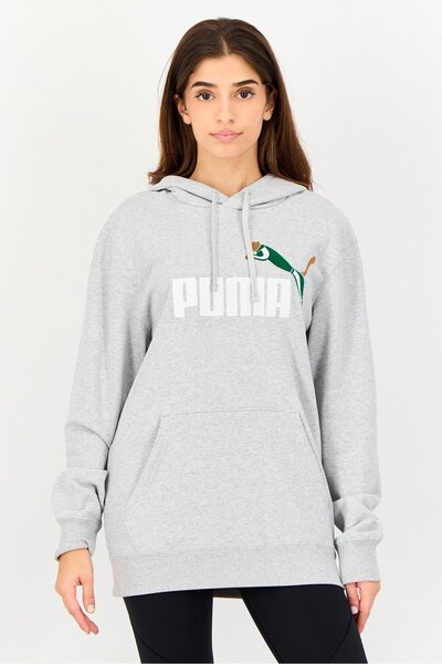 Puma هودي رياضي نسائي بأكمام طويلة مناسب للخروج، رمادي