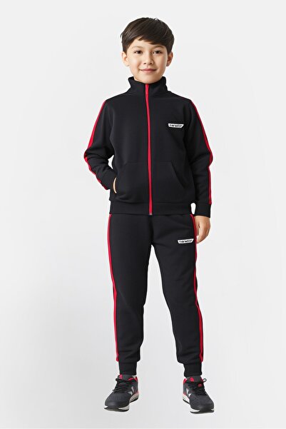 HIND Kids Boy 2 Pcs Brand Logo Long Sleeve Top And Bottom Set, Black