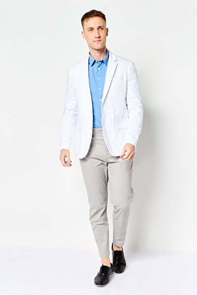 CELIO Men Slim Fit Plain Formal Suit, White