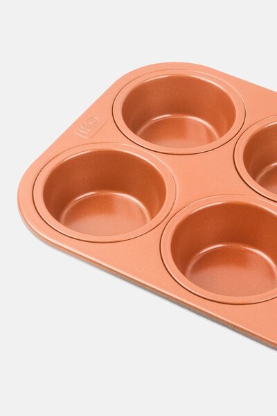 İKO 6 Cup Copper Ceramic Non Stick Muffin Pan, Brown