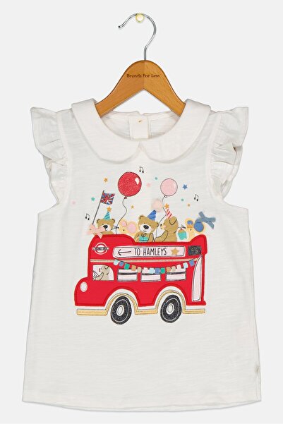 Hamleys Toddlers Girl Peter Pan Neck Ruffle Neck Graphic Print Top, White