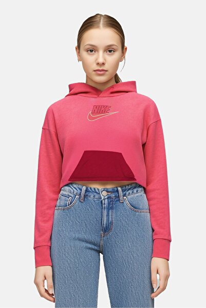 Nike هودي خارجي بأكمام طويلة بغطاء رأس للبنات الصغار، لون وردي باهت