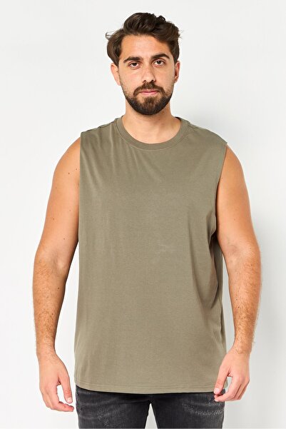 Core Elements Men Crew Neck Sleeveless Solid Tank Top, Olive Wash