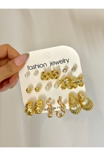 YOUES JEWELRY طقم أقراط ذهبية متعددة مكون من 9 أزواج