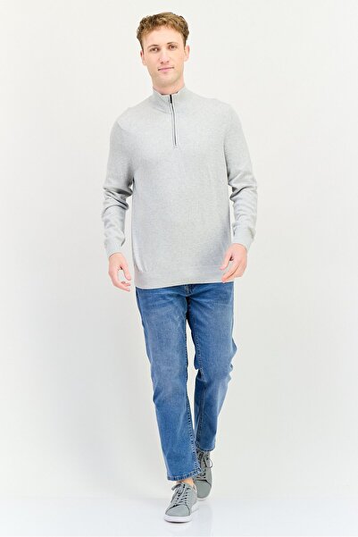 CELIO Men Mock Neck Long Sleeve Heather Sweater, Light Grey