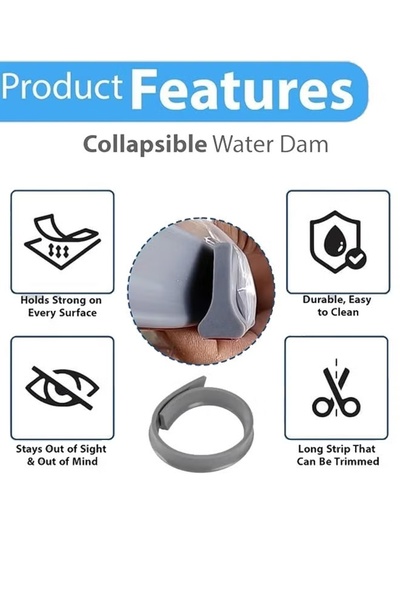 Generic Bathroom Water Strip Blocker T-Shape Shower Water Barrier Water Stopper Self-Adhesive Water Dam