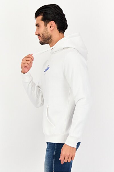 CELIO Men Hood With Drawstring Print Long Sleeve Hoodie, Optical White