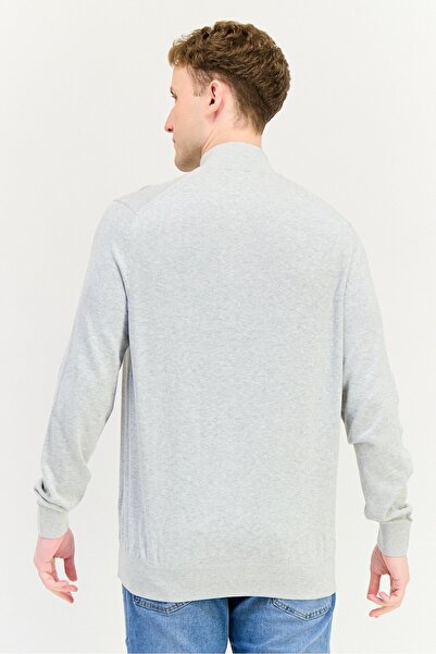 CELIO Men Mock Neck Long Sleeve Heather Sweater, Light Grey