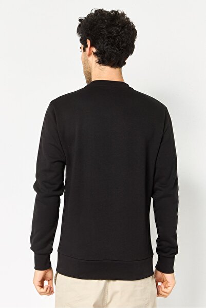 CELIO Men Crew Neck Graphic Print Long Sleeves Sweatshirt, Black