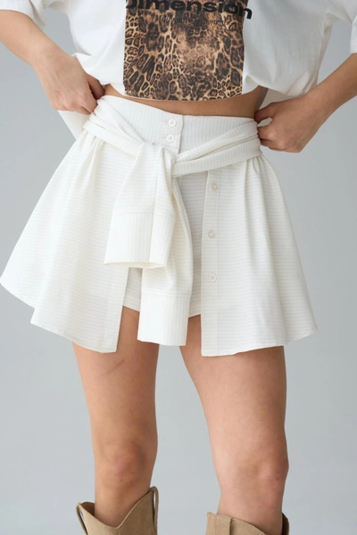 GENCULUS Shirt Tie Shorts Cream