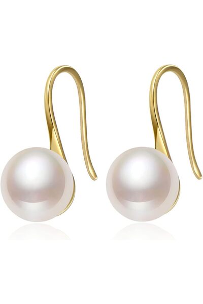 Generic 18K Gold Plated Dangle Pearl Earrings, Pearl Drop Earrings Gold Plate...