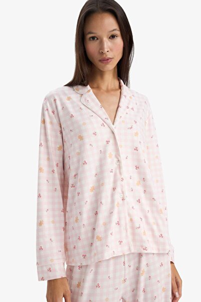 DeFacto Pijama Takımı Regular Fit Desenli Uzun Kollu Üst Uzun Alt-Fall in Love G5777AX25AU