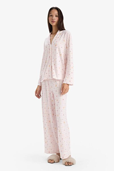 DeFacto Pijama Takımı Regular Fit Desenli Uzun Kollu Üst Uzun Alt-Fall in Love G5777AX25AU