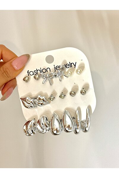 YOUES JEWELRY طقم أقراط مكون من 9 أزواج، طقم أقراط متعدد الألوان باللون الفضي