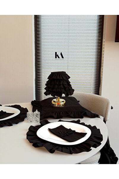 KaiAtelier 4Lü Lune Keten Fırfırlı Yuvarlak Supla / Amerikan Servis