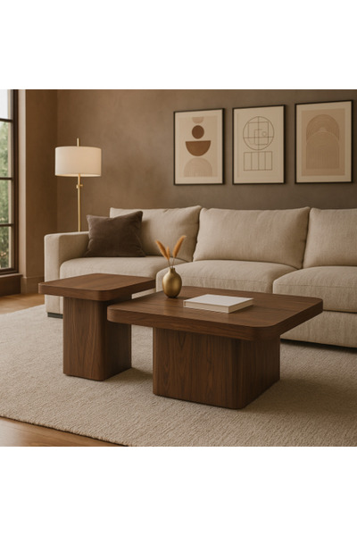 Palma homez Modern Wooden 2-Piece Coffee/Serving Table Set - Dark Brown