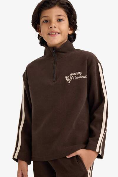 DeFacto Σετ αγοριού 2τμχ Φούτερ με μισό φερμουάρ με τύπωμα Φούτερ και παντελόνι G3763A825CW