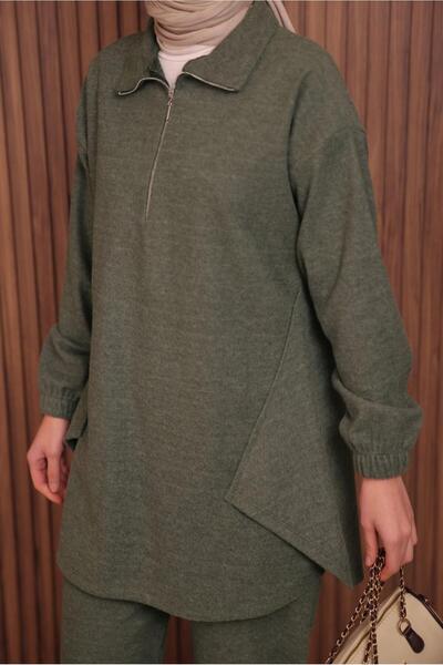 TRENDTESETTÜR Women's Khaki Pants and Scuba Knitted Suit t 4935