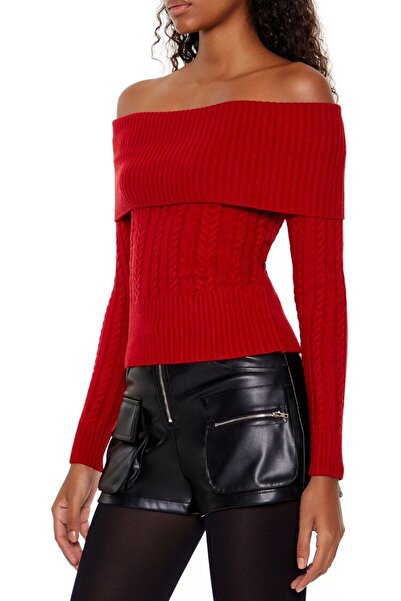 Forever 21 Örgü Desenli Omuz Açık Kazak