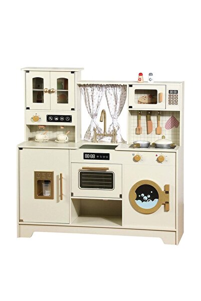 Ma Baby MaBaby Wooden Play Kitchen for Toddlers — White & Gold Pretend Playhouse with Sink & Storage