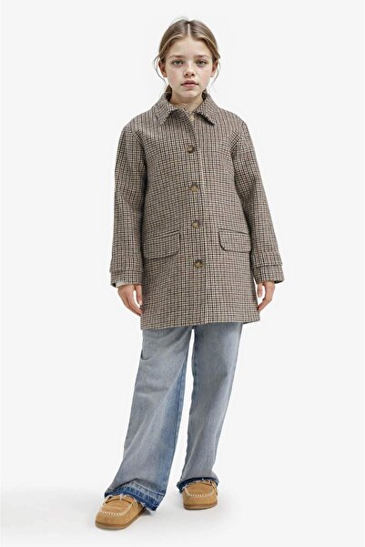 DeFacto Girl's Shirt Collar Buttoned Checkered Cashmere Coat G2580A825Wn