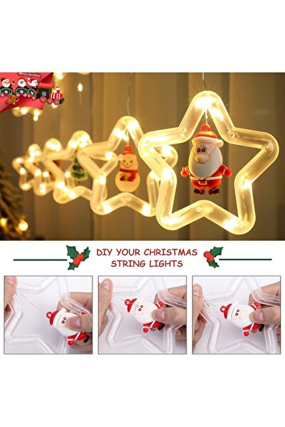 Generic 10 Star Christmas Window Lights 120 LED Curtain String Santa Snowman Ornament Remote USB Warm White