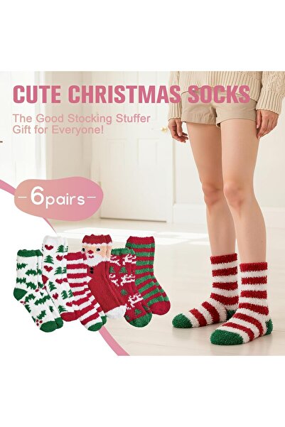 Generic 6 Pairs Christmas Fuzzy Socks Women Soft Microfiber Warm Slipper Socks Cozy Sleeping Winter Gift