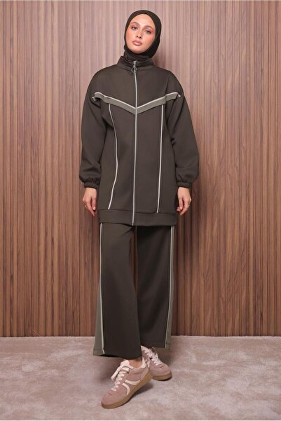 TRENDTESETTÜR Women's Brown (Bitter Brown) Scuba Knitted Suit with Pants t 7435