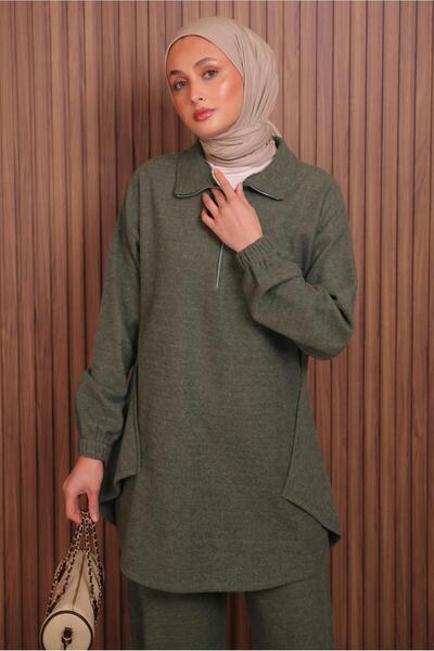 TRENDTESETTÜR Women's Khaki Pants and Scuba Knitted Suit t 4935