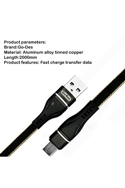 Go-Des GD-UC530M Micro USB 2M Fast Charging Cable Tinned Copper Wire Data Transfer Durable Build