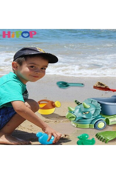 HIPOP Beach Toys Set, Dinosaur Toy With Mesh Bag, Includes Shark Water Gun,Kids Sand Toys For Toddlers,San