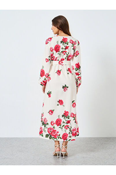 Take Two By Styli Floral Printed Tie Waist Elastic Cuffs Maxi Dress