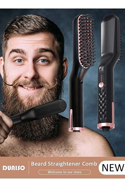 DOMEET Beard Straightener Comb for Men, Multifunctional Ionic Hair Beard Straightener Heated Brush, Travel