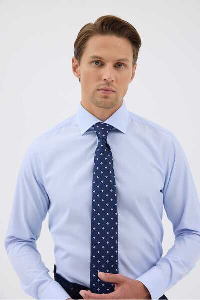 Paşahan Non-Iron White Navy Striped 100% Cotton Comfort Fit Shirt