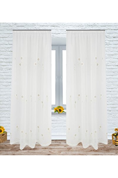 OEM Set of 2 curtains with pleats, 2x145x175 cm, sunflower, ivory