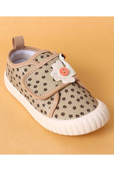 Cute Walk by Babyhug Velcro Closure Casual Shoes with Floral Print & Applique - Tan