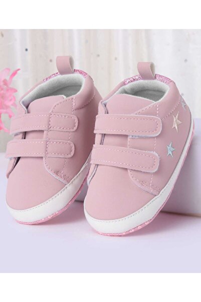Cute Walk by Babyhug Velcro Closure Booties with Stars Embroidery - Light Pink